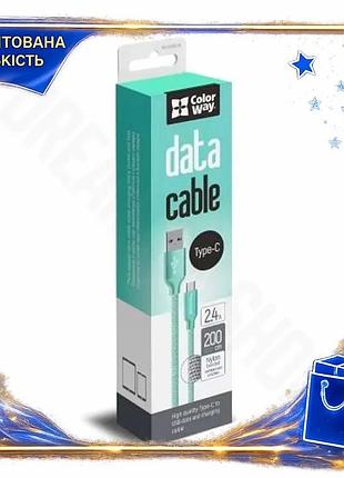 Dm кабель usb type-c специфікація 2.2 2 м colorway зелений для синхронізації і живлення 2.4a нейлонови spe|lz