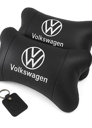 Набір подушок 2шт в авто volkswagen з натуральної шкіри, на підголовник у машину, автомобільна подушка