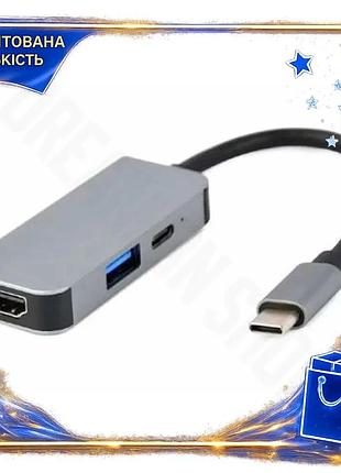 Dm хаб usb cablexpert специфікація 2.2 3 в 1 grey type-c 3.1 hdmi 4k для ноутбука і монітора алюмінієв spe|lz