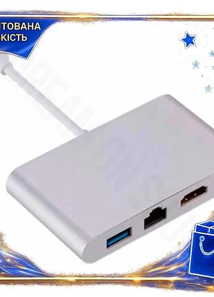 Dm хаб usb dynamode специфікація 2.2 4-в-1 сірий type-c 3.1 hdmi 4k rj45 для ноутбука комп'ютера мульт spe|lz
