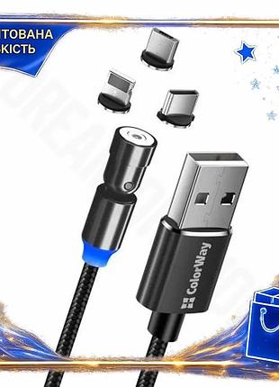 Dm кабель usb type-c специфікація 2.2 lightning microusb 1 м black colorway 2.4a магнітний конектор дл spe|lz