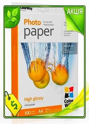 Ve фотопапір colorway глянсовий a4 new version 200 г/м2 100 арк для фотографій друкований папір для пр n6w_ver