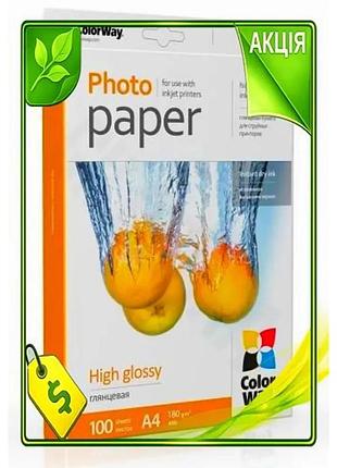 Ve фотопапір colorway глянсовий a4 new version 180 г/м2 100 арк для фотознімків і друку зображень n6w_ver
