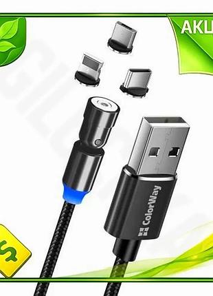 Ve кабель usb type-c lightning new version microusb 1 м black colorway 2.4a магнітний конектор для зар n6w_ver