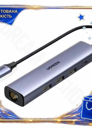 Dm хаб usb ugreen специфікація 2.2 grey type-c 3.0 1xtype-c 100 вт 3xusb 3.0 для ноутбука і комп'ютера spe|lz