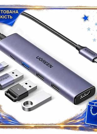 Dm хаб usb ugreen специфікація 2.2 type-c 3.1 1xtype-c 100 вт 1xusb 3.0 2xusb 2.0 hdmi 4k для ноутбука spe|lz
