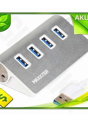 Ve хаб usb maxxter 4 new version порта usb 3.0 серебристый алюминиевый концентратор для пк и ноутбуков n6w_ver