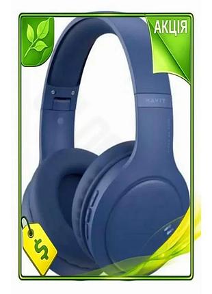 Ve бездротові навушники havit bluetooth new version 5.1 сині накладні з мікрофоном для музики та дзвін n6w_ver