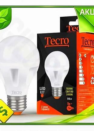 Ve лампа tecro led e27 new version 9w аналог 75w тепле світло 3000k 810лм матова освітлення для дому т n6w_ver