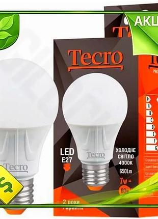 Ve світлодіодна лампа tecro led new version e27 7w 4000k нейтральне світло для освітлення приміщень 65 n6w_ver