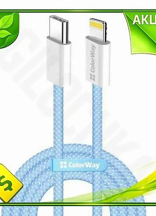 Ve кабель type-c lightning 1 new version м colorway синій для зарядки та синхронізації 27 вт 3a тканин n6w_ver