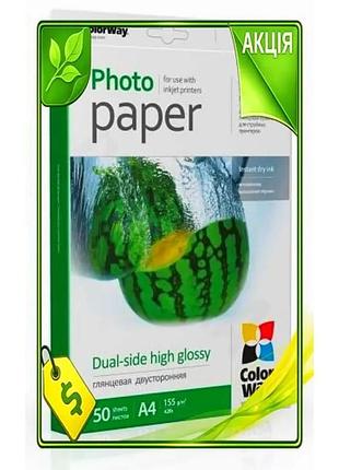 Ve фотопапір colorway глянсовий двосторонній new version a4 155 г/м2 50 арк для друку фотографій з вис n6w_ver