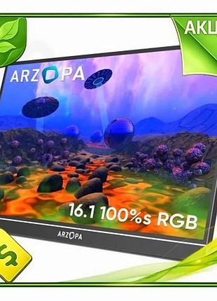 Ve монитор портативный 16.1 arzopa new version ips 1920x1080 для ноутбука и игр с mini-hdmi type-c n6w_ver