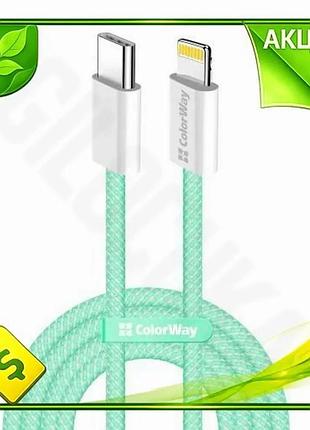 Ve кабель type-c lightning 1 new version м colorway зелений для синхронізації та живлення 27 вт 3a пле n6w_ver