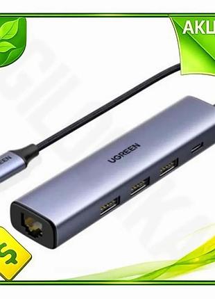 Ve хаб usb ugreen grey new version type-c 3.0 1xtype-c 100 вт 3xusb 3.0 для ноутбука і комп'ютера адап n6w_ver