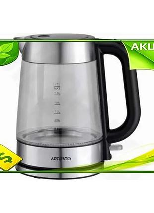 Ve електрочайник ardesto 2150w 1.7 new version л скляний з індикатором води для чаю та гарячих напоїв n6w_ver