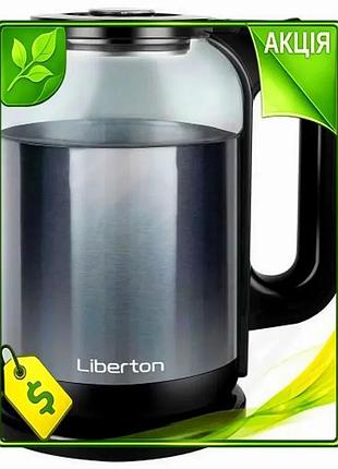 Ve электрочайник liberton 1,8л 1500вт new version черный из нержавеющей стали и стекла для дома офиса n6w_ver
