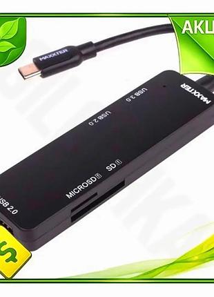 Ve хаб usb maxxter type-c new version 3.0 черный 1xusb 3.0 2xusb 2.0 microsd sd для компьютера ноутбук n6w_ver
