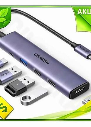 Ve usb ugreen type-c 3.1 new version 1xtype-c 100 вт 1xusb 3.0 2xusb 2.0 hdmi 4k для ноутбука компьюте n6w_ver