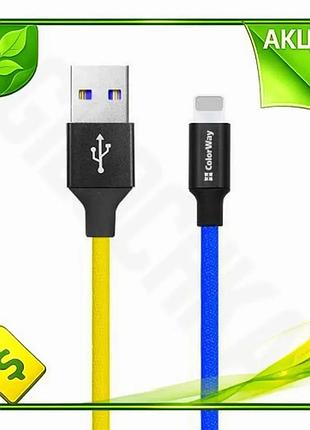 Ve кабель usb am - new version lightning 1 м colorway жовтий синій для зарядки та синхронізації 2.4a n6w_ver