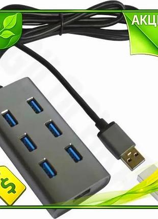Ve хаб usb maiwo 7 new version портів usb 3.0 сірий алюмінієвий концентратор для комп'ютера та ноутбук n6w_ver