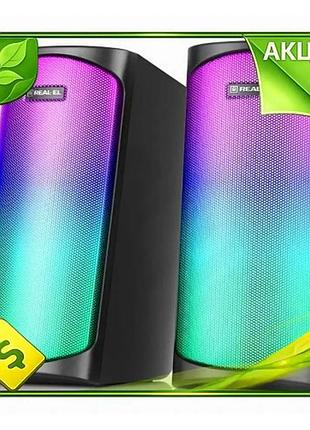 Ve колонки 2.0 real-el s-135 new version black usb акустические динамики с подсветкой rgb для компьюте n6w_ver