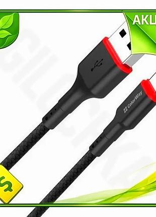 Ve кабель usb type-c 1 new version м colorway чорний для зарядки і синхронізації 2.4a нейлоновий плете n6w_ver