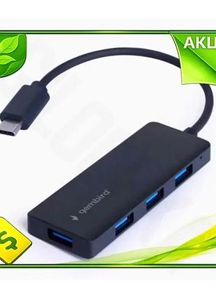 Ve хаб usb gembird type-c new version 3.1 4xusb 3.1 чорний для комп'ютера та ноутбука usb концентратор n6w_ver