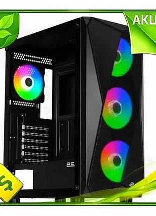 Ve корпус mid tower 2e new version gaming чорний для atx micro atx mini itx без бж з загартованим скло n6w_ver