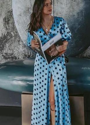 Сатиновое платье в горох zara