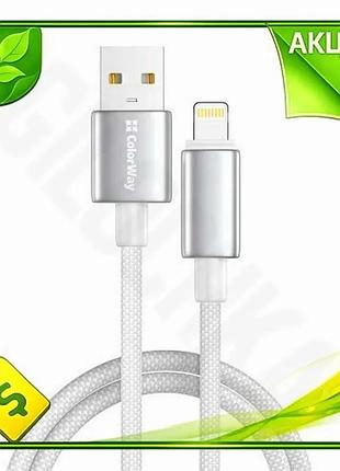 Ve кабель usb am lightning new version 1 м colorway білий для зарядки і синхронізації 3a нейлоновий n6w_ver