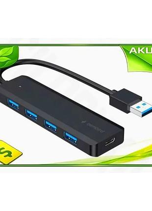 Ve хаб usb gembird 4 new version порти usb 3.1 чорний для комп'ютера додаткове живлення type-c порт n6w_ver