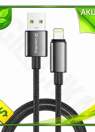 Ve кабель usb am - new version lightning 2 м colorway чорний для зарядки та синхронізації 3a нейлонови n6w_ver
