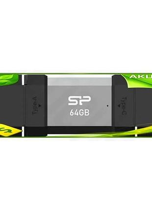 Ve флеш накопитель usb 64гб new version silicon power type-c ударопрочный черный серый для хранения да n6w_ver