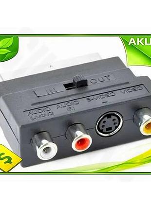 Ve перехідник scart на 3xrca new version s-video cablexpert чорний двонаправлений для підключення віде n6w_ver