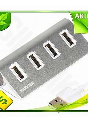 Ve хаб usb maxxter 4 new version порти usb 2.0 сріблястий usb концентратор для комп'ютера алюмінієвий n6w_ver