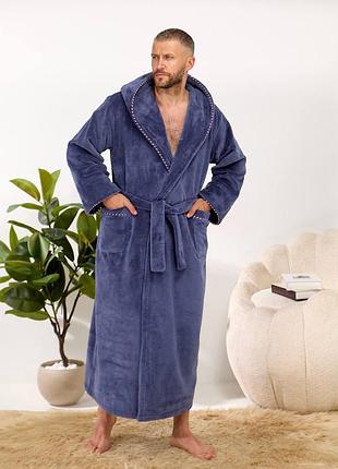 Халат домашний с капюшоном мужской махра синий xl;2xl;3xl;4xl