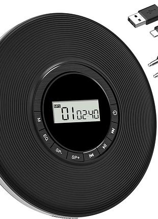 Портативный cd-проигрыватель greadio с защитой от пропусков и 4 эквалайзерами, выходом для tf карты/aux и дисплеем
