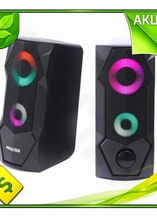 Ve колонки 2.0 maxxter usb new version rgb черные компактные акустические системы с подсветкой для ком n6w_ver