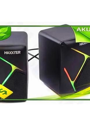 Ve колонки 2.0 maxxter black new version usb rgb підсвічування для комп'ютера стильні акустичні колонк n6w_ver