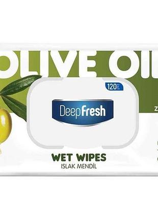 Вологі серветки 120шт green nature olive oil/green tea (клапан) тм deep fresh