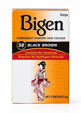 Фарба для волосся bigen 58 black brown 6 г без аміаку | зафарбовує сивину | оригінал