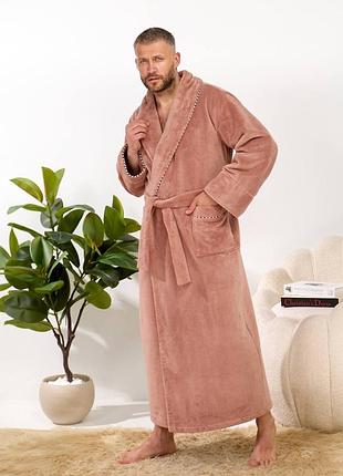 Халат мужской теплый махровый пудровый :xl;2xl;3xl;4xl
