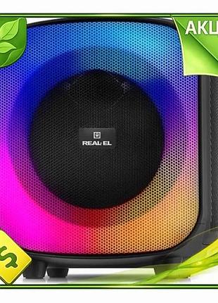 Ve портативная колонка real-el 65 new version вт с bluetooth usb aux micro sd rgb подсветкой для карао n6w_ver