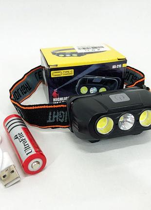 Налобний ліхтарик з usb зарядкою kx-215-led-2cob, ліхтарик налобний потужний, налобний ліхтар io-600 на голову top shop ua_
