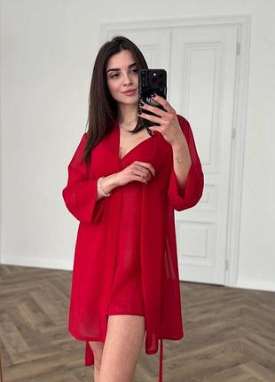 Стильний короткий халатик з ніжної шифонової тканини