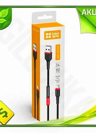 Ve кабель usb am - new version lightning 1 м colorway чорний для синхронізації і живлення 2.4a зарядни n6w_ver