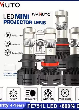 Лампа led мини линзы h7 d32мм 120w 12000lm 6000k 3570 module 9-30v canbus a80s nai