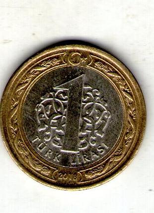 Турция 1 лира, 2018 год биметалл, 8.2g, ø 26.15mm no3926