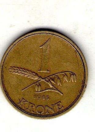Дания ø король кристиан x 1 крона, 1945 год алюминий-бронза, 6.5g, ø 25.5mm no3900